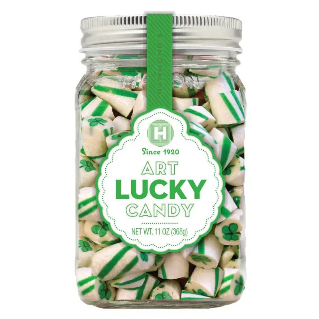lime flavored lucky clover candy in mason jar